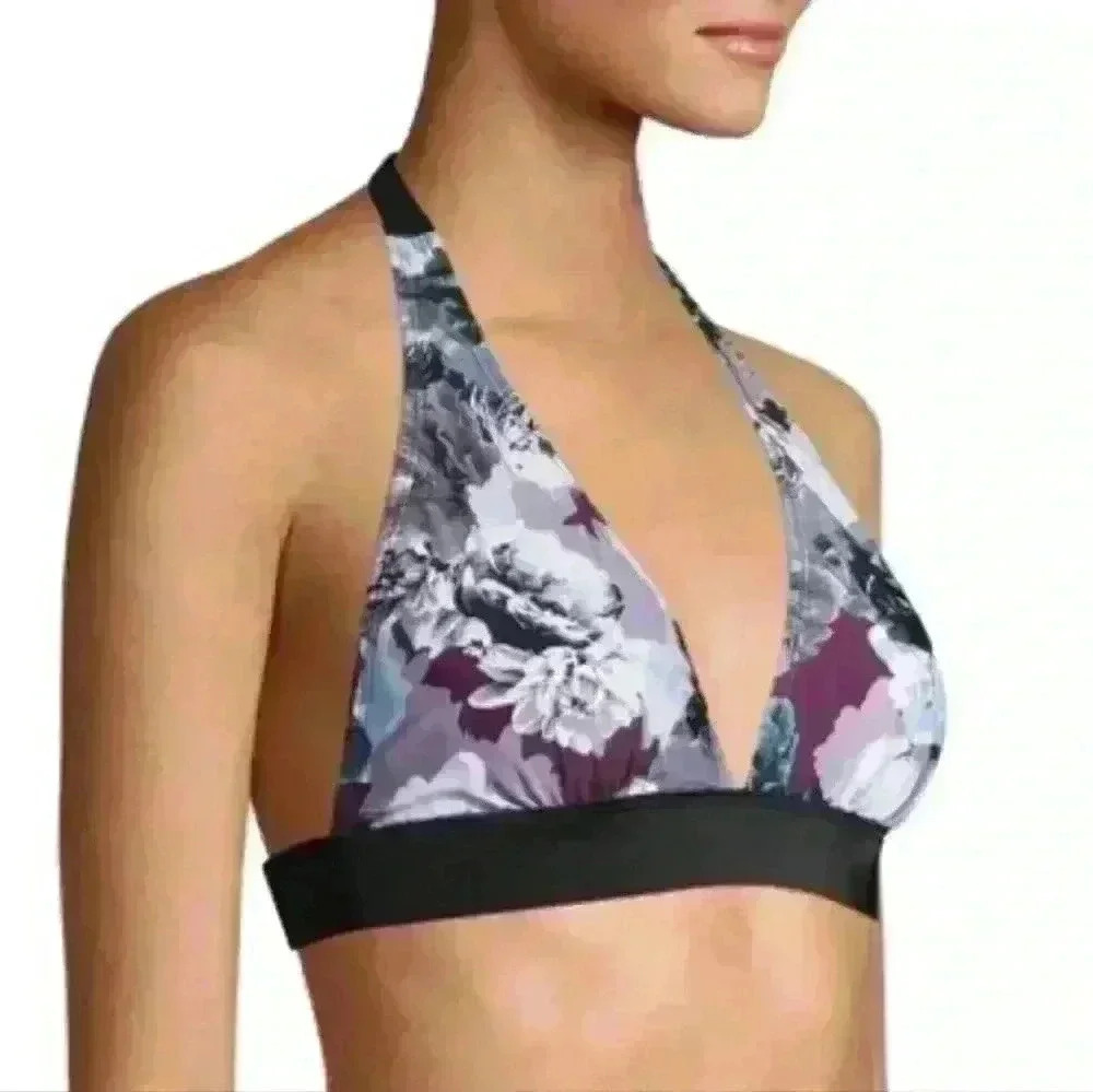 Gloria Vanderbilt Amanda Floral Banded Halter Bikini Swimsuit Top Size 16 - Picture 2 of 5